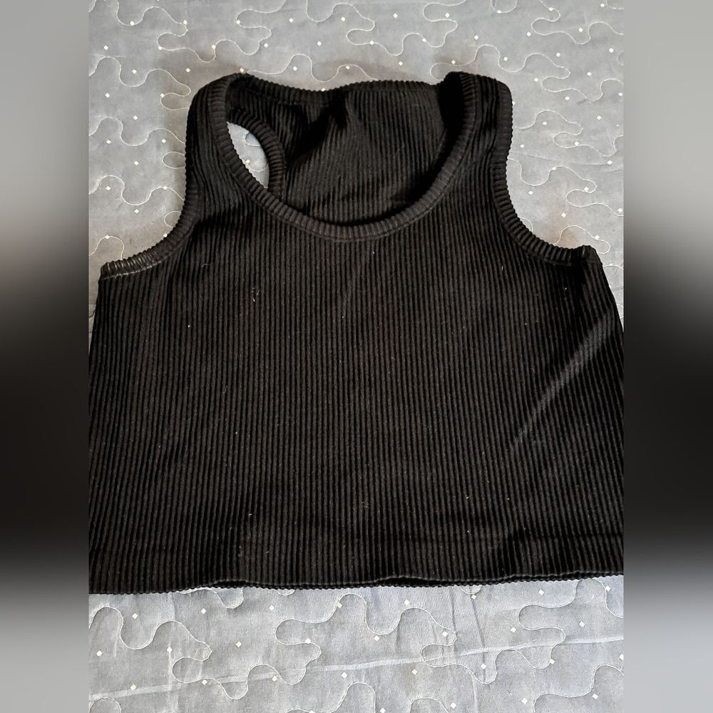 Black Ribbed Tank Sports Bra - Women